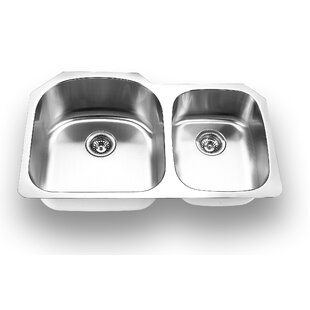 YOSEMITE HOME DECOR 33.8'' L Undermount Double Bowl Stainless Steel Kitchen Sink