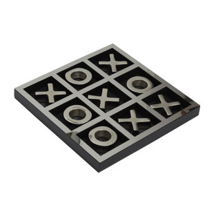 EVERLY QUINN Parlex Aluminum Metal Tic Tac Toe Decor Silver Game Set with Black Frame