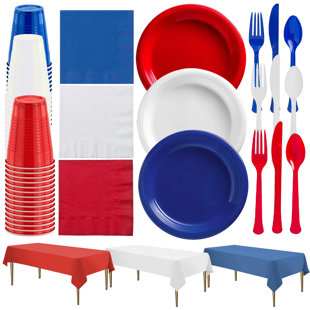 NICOLE FANTINI COLLECTION American Flag Themed Red White and Blue Disposable Party Plastic Plates Sets (60 Guests)