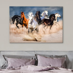 Running Horses " IDEA4WALL Canvas Print Wall Art Southwest Desert Texas Horse Stallions Animals Nature Photography Realism Rustic Landscape Portrait Wildlife Country For Living Room, Bedroom, Office "