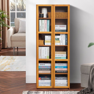 MONIBLOOM 6 Tiers Rayon from Bamboo Storage Bookcase Free Standing With Clear Acrylic Door Display