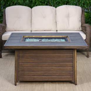 TORTUGA OUTDOOR Rio Vista 24" H x 48" W Aluminum Fire Table with Woodgrain Finish