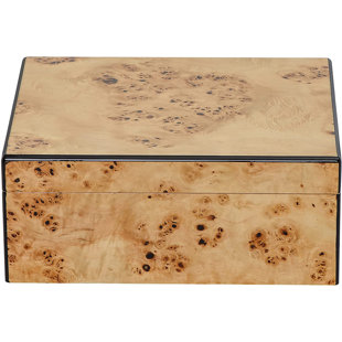 Humidor Supreme Flanders Desktop Cigar Storage Mapa Burl Wood And Decorative Inlay Glass Hygrometer Crystal Humidifier Spanish Cedar Lined, Holds 30-55 Cigars (Flanders)