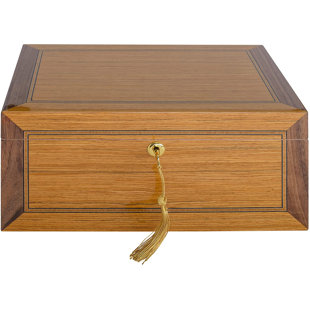 Humidor Supreme Merino Cigar Storage Teak And Walnut Wood With Decorative Inlay Spanish Cedar Tray Glass Hygrometer Crystal Humidifier Lock And Key, Holds 40-75 Cigars (Merino)