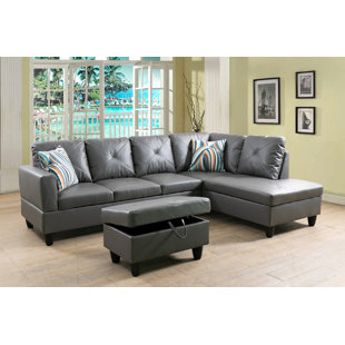 AINE HOME 3 - Piece Faux Leather Sectional