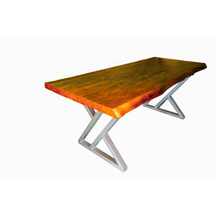 REBIRTHPRO Dark Brown Worktop Cedar Table With River Solid Wood Durable Silver Base