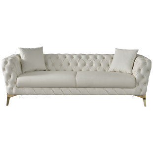 EVERLY QUINN Aurora Beige Faux Leather Sofa