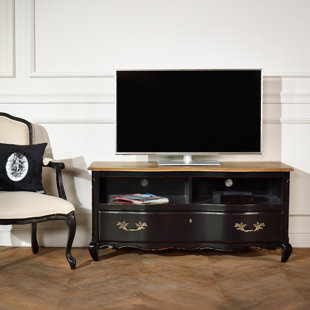 SERRENA French Style Rustic TV Stand Black and Oak with Storage by Robin Interiors