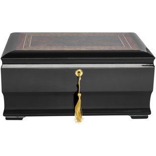 Humidor Supreme Malta Cigar Storage Piano Black And Walnut Burl Wood With Decorative Inlay Spanish Cedar Tray Glass Hygrometer Crystal Humidifier Lock Key, Holds 85-135 Cigars (Malta)