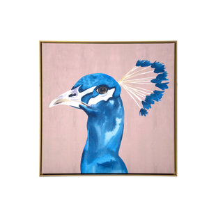 GALLERY 57 Peacock Portrait Watercolor Print on Gold Floating Framed Canvas Wall Art