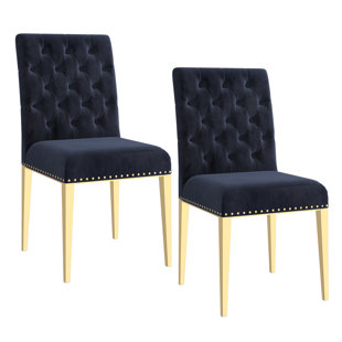 ENZO DECOR Kirk Side Chair, Set Of 2, In Black With Gold Legs (Set of 2)