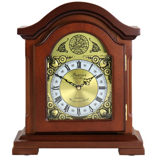 BEDFORD CLOCKS Roman Numeral Mahogany Wood Quartz Movement / Crystal Tabletop Clock in Red