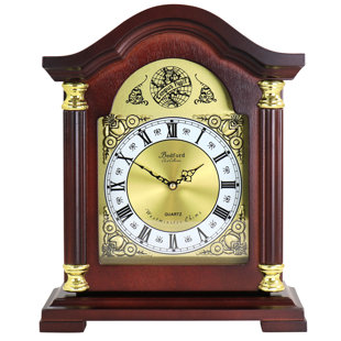 BEDFORD CLOCKS Roman Numeral Mahogany Wood Quartz Movement / Crystal Tabletop Clock in Red
