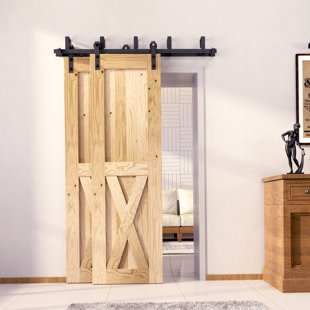 VANCLEEF Paneled Wood Unfinished Barn Door with Installation Hardware Kit