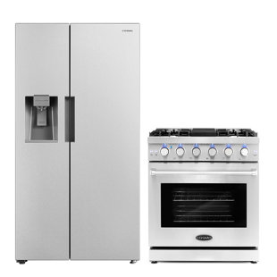 COSMO 2 Piece Kitchen Package with 30" Freestanding Gas Range & Side By Side Refrigerator