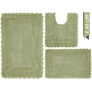 WINSTON PORTER Rasika 100% Cotton Tufted 3 Piece Bathroom Rug Set, Reversible, Super Absorbent & Extra Soft Machine Washable Bath Rug Ideal for Shower & Tub Areas