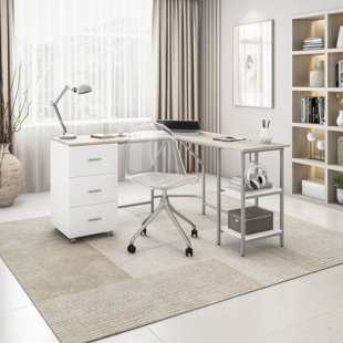 INBOX ZERO Jesica L-Shape Desk with Storage Shelves and Drawers