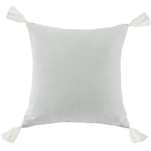 HIEND ACCENTS Luna Washed Linen Romantic Shabby Elegance Farmhouse 18x18 inch Tasseled Square Pillow
