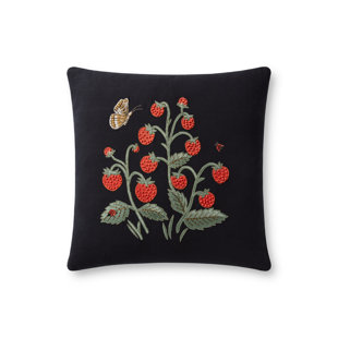 Rifle Paper Co. x Loloi PRP0021 Strawberries Black 18" x 18" Pillow