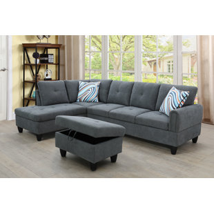 L&T HOME LIVING INC William 97" Width 3-Pieces Sectional Sofa & Chaise,Ottoman