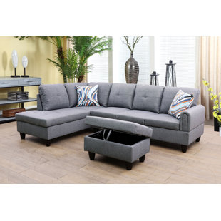 L&T HOME LIVING INC Hudson 97" Width 3-Pieces Sectional Sofa & Chaise,Ottoman