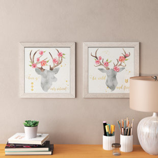 MISTANA™ BABY & KIDS " Lovely Floral Deer Head Silhouette " by Jess Aiken 2 - Pieces