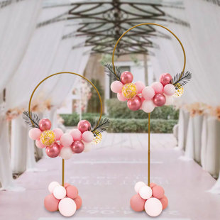 FUNTEN 2Pcs Gold Metal Round Balloon Arch Frame Road Guide Stand