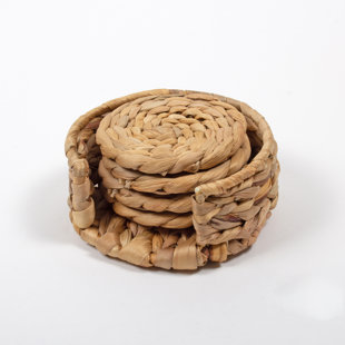 8 OAK LANE Bamboo Round 4 Piece Coaster Set