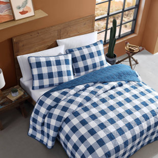 Wrangler Flagstaff Check Cotton Blue Quilt Set, Queen