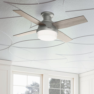 HUNTER FAN 44" Dempsey Low Profile 4 - Blade Flush Mount Ceiling Fan with Lights and Remote