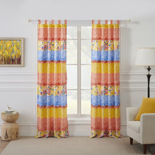 GREENLAND HOME FASHIONS Skylar Floral Stripe with Ruffle Semi-Sheer Curtain Panels (Set of 2)