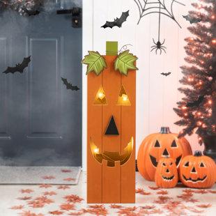 THE HOLIDAY AISLE® Halloween Lighted Wooden Pumpkin Lighted Display