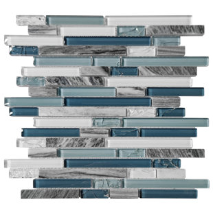 SYMPLE STUFF Capron Random Sized Ice-crackled Glass Linear Mosaic Wall Tile