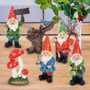 Exhart 6 Piece Miniature Gardening Gnome Set, Made of Resin
