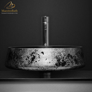Maestro Bath Exte 16.5'' Black And Silver Metal Circular Vessel Bathroom Sink