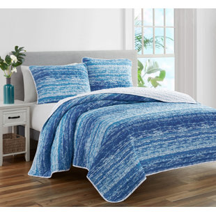 DESIGN STUDIO Ocean Stripe Blue All-Season Reversible Cotton Quilt Set