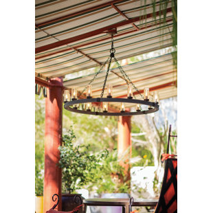 HINKLEY Sawyer 38" Twelve-Light Outdoor Candle Chandelier w/ Clear Seedy Glass Shades