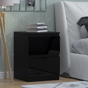 ZIPCODE DESIGN Francine 2 Drawer Bedside Table Nightstand: High Gloss Front. Scratch Resistant. Handleless Design.