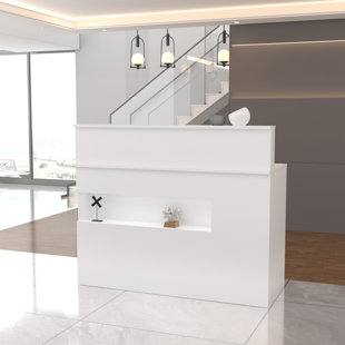 CALDION Rectangle Wood Reception Desk with Filing Cabinet