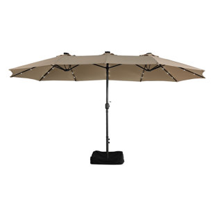 CLIHOME 15 ft. W. x 9 ft. D. Rectangular Lighted Market Umbrella with Base and Cover