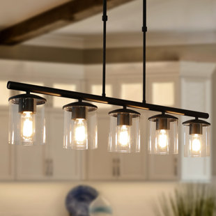 LNC HOME Lamtania 5 - Light 37'' W Black Modern Kitchen Island Linear Pendant UL Certified
