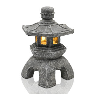 BUNGALOW ROSE Polya Solar Pagoda Lantern Garden Statue,Indoor/Outdoor Zen Asian Decor for Landscape Balcony,Garden,Patio