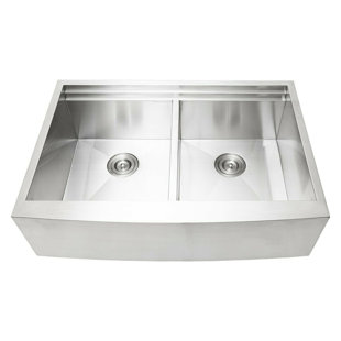 KBFmore 33 Inch Double Bowl Apron Front Workstation Farmhouse Kitchen Sink with 5 PCs Accessories
