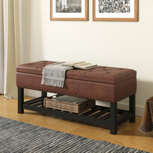 SIMPLI HOME Lomond Faux Leather Solid Wood Storage Bench