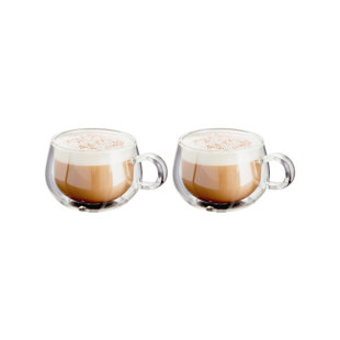 Judge Set of 2 Double Walled Glass Cappuccino Cups with Handle, 225ml (Set of 2)