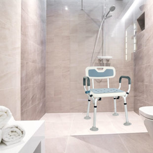 LEVI BEER Cinambei White Shower Stool Seat Adjustable Bath Chair with Padded Armrests and Back, Adjustable Shower Chair for Seniors, Elderly, Disabled, Handicap, and Injured Persons, Supports Up to 380Lbs