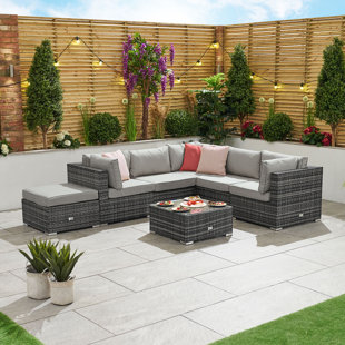 SOL 27 OUTDOOR Rowen Wicker 5 - Person Garden Lounge Set with Cushions