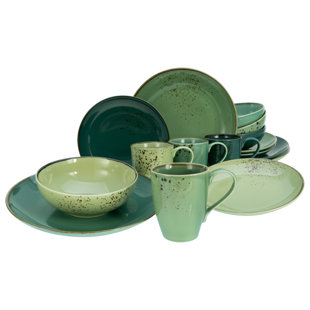 CREATABLE Serie Nature Collection GREEN LIFE 16-tlg. Geschirrset aus Steingut für 4 Personen