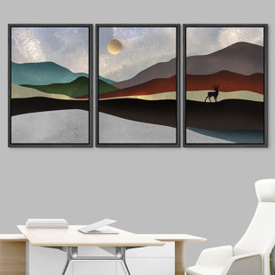 IDEA4WALL Mountain Range Waves - 3 Piece Floater Frame Painting on Canvas