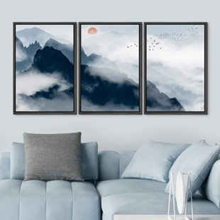 IDEA4WALL Mountain Range Framed On Canvas 3 Pieces Painting